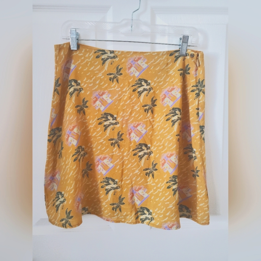 Rusty Mustard Yellow Tropical Print Skirt Womens Large
